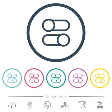 Horizontal toggle switches outline flat color icons in round outlines Illustrazione stock