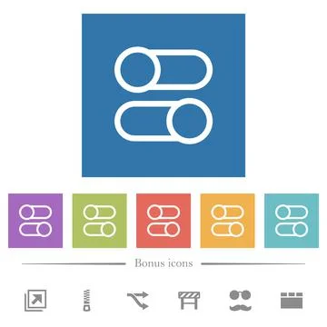 Horizontal toggle switches outline flat white icons in square backgrounds Illustrazione stock