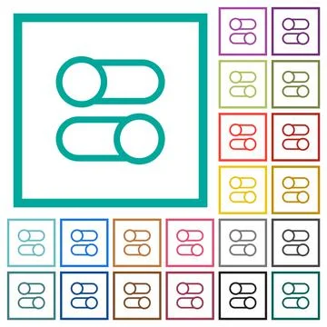 Horizontal toggle switches outline flat color icons with quadrant frames Illustrazione stock