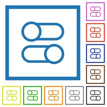 Horizontal toggle switches outline flat framed icons Stock Illustration