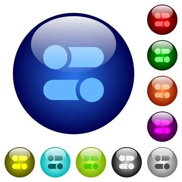 Horizontal toggle switches solid color glass buttons Stock Illustration