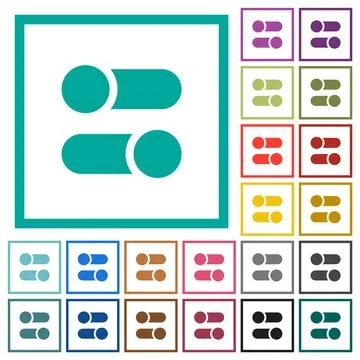 Horizontal toggle switches solid flat color icons with quadrant frames イラスト素材