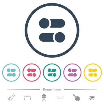 Horizontal toggle switches solid flat color icons in round outlines Stock Illustration