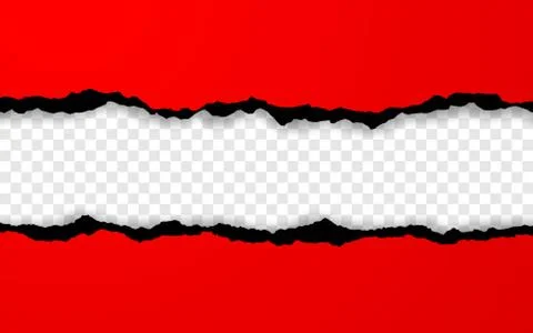 Horizontal torn paper edge. Ripped squared horizontal red paper strips. Vecto Stock Illustration