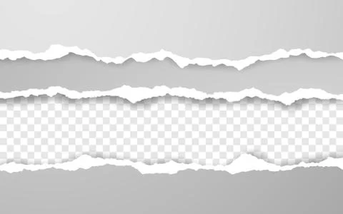 Horizontal torn paper edge. Ripped squared horizontal white paper strips. Vec Illustrazione stock