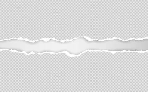Horizontal torn paper edge. Ripped squared horizontal white paper strips. Vec Stock Illustration