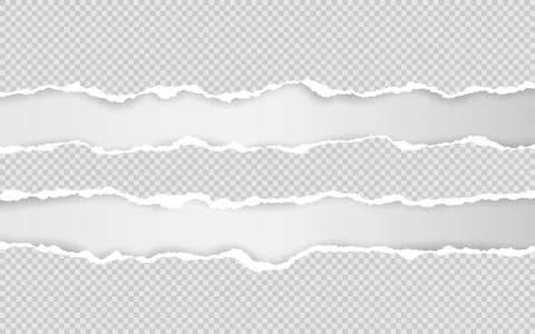 Horizontal torn paper edge. Ripped squared horizontal white paper strips. Vec Stock Illustration