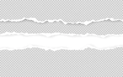 Horizontal torn paper edge. Ripped squared horizontal white paper strips. Vec Stock Illustration