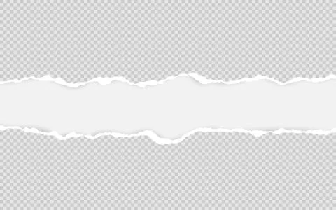 Horizontal torn paper edge. Ripped squared horizontal white paper strips. Vec Stock Illustration