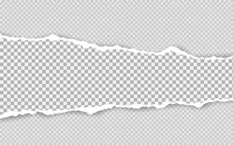 Horizontal torn paper edge. Ripped squared horizontal white paper strips. Vec Stock Illustration
