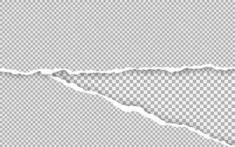 Horizontal torn paper edge. Ripped squared horizontal white paper strips. Vec Stock Illustration