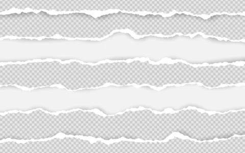Horizontal torn paper edge. Ripped squared horizontal white paper strips. Vec Stock Illustration