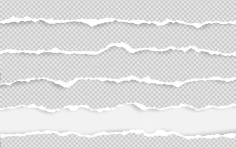 Horizontal torn paper edge. Ripped squared horizontal white paper strips. Vec Stock Illustration