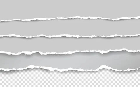 Horizontal torn paper edge. Ripped squared horizontal white paper strips. Vec Stock Illustration