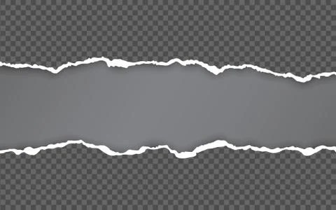 Horizontal torn paper edge. Ripped squared horizontal white paper strips. Vec Stock Illustration