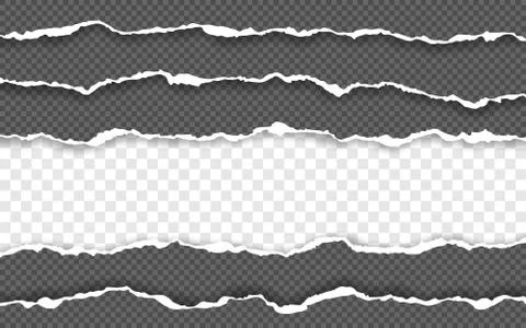 Horizontal torn paper edge. Ripped squared horizontal white paper strips. Vec Stock Illustration
