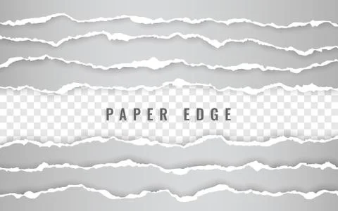 Horizontal torn paper edge. Ripped squared horizontal white paper strips. Vec Stock Illustration