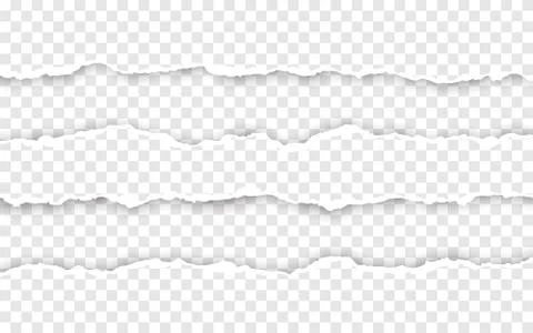 Horizontal torn paper edge. Ripped squared horizontal white paper strips. Vec Stock Illustration