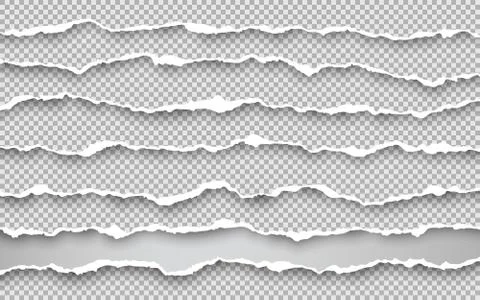 Horizontal torn paper edge. Ripped squared horizontal white paper strips. Vec Stock Illustration