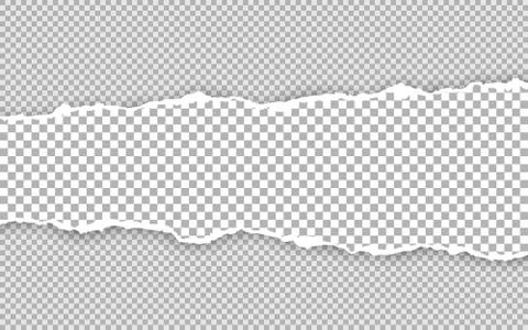 Horizontal torn paper edge. Ripped squared horizontal white paper strips. Vec Stock Illustration