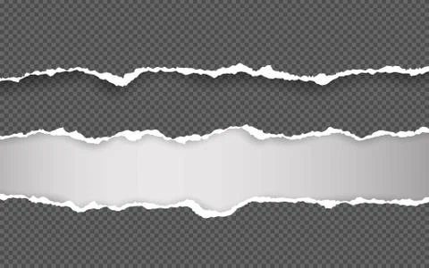 Horizontal torn paper edge. Ripped squared horizontal white paper strips. Vec Stock Illustration