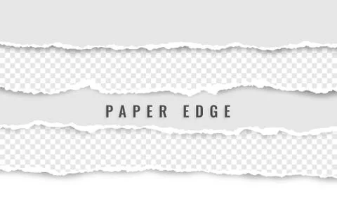 Horizontal torn paper edge. Ripped squared horizontal white paper strips. Vec Stock Illustration