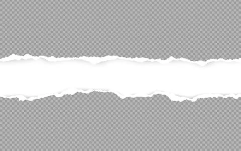 Horizontal torn paper edge. Ripped squared horizontal white paper strips. Vec Stock Illustration