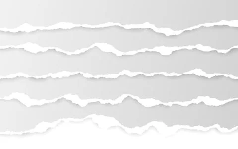 Horizontal torn paper edge. Ripped squared horizontal white paper strips. Vec Stock Illustration