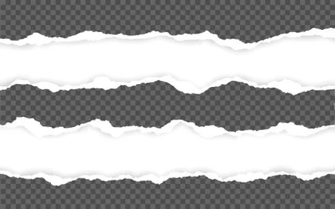 Horizontal torn paper edge. Ripped squared horizontal white paper strips. Vec Stock Illustration