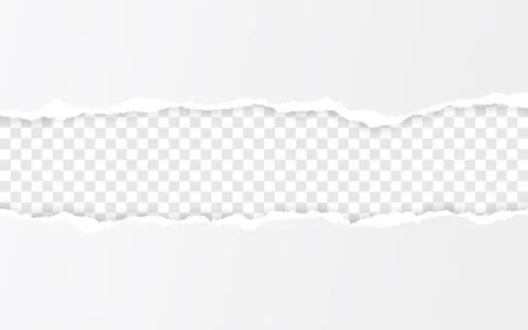 Horizontal torn paper edge. Ripped squared horizontal white paper strips. Vec Illustrazione stock