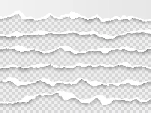Horizontal torn paper edge. Ripped squared horizontal white paper strips. Vec Stock Illustration