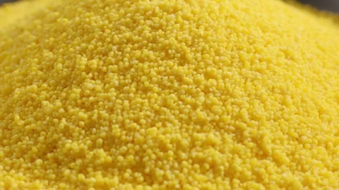 Horizontal tracking close‑up of golden millet grains. Stock Footage 343328339