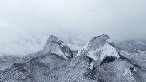 Horizontal Tracking Shot of Maiaksan Mountain with Clouds in South Korea Stock Footage 344248232