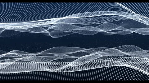 A horizontal tunnel of two waving particle surfaces Stock Footage 303338739