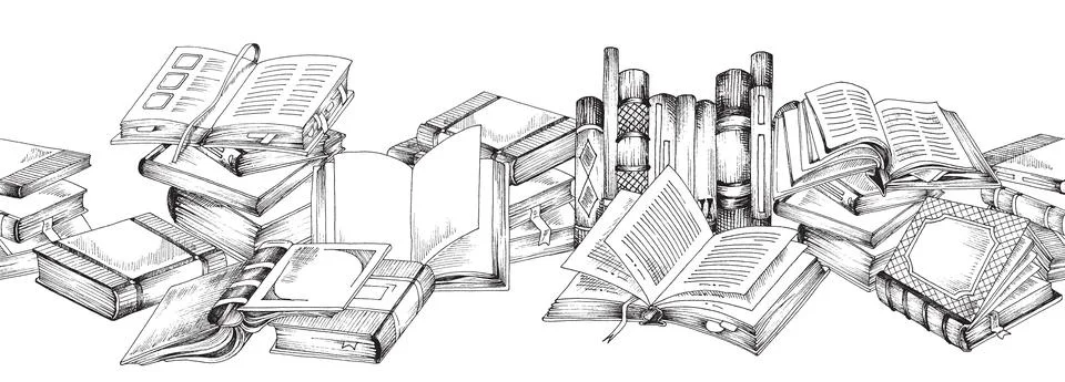 Horizontal vector banner with open and close literary books or textbooks Stock Illustration