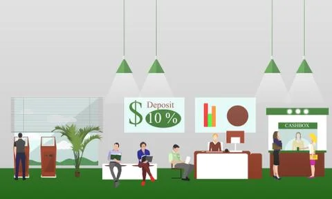 Horizontal vector banners with bank interiors Stock Illustration