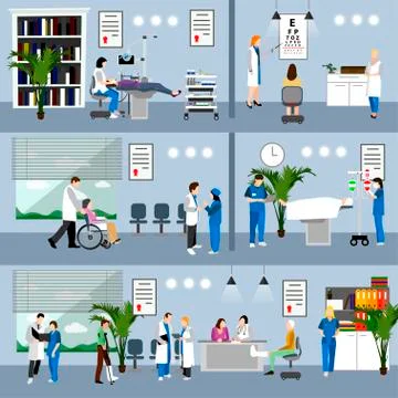 Horizontal vector banners with doctors and hospital interiors. Medicine concept Stock Illustration