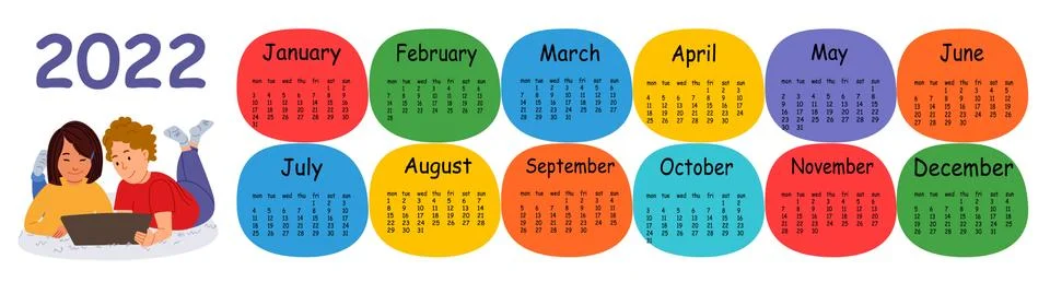 Horizontal vector calendar design template for 2022, flat design. Calendar for Stock Illustration