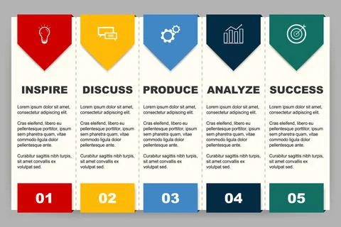 Horizontal vector marketing template with 5 business startup steps 스톡 일러스트