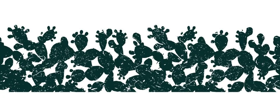 Horizontal vector seamless pattern with grange prickly pear cactus leaves and Stock Illustration