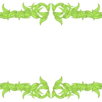 Horizontal vector seamless pattern of leaves of sprouts and stems with green  Stock Illustration