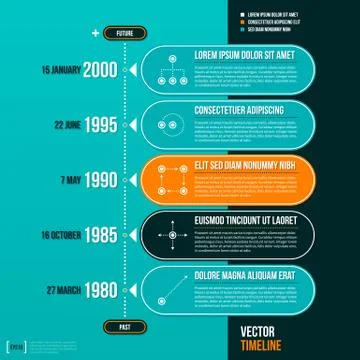 Horizontal vector timeline template on turquoise background. EPS10 Stock Illustration