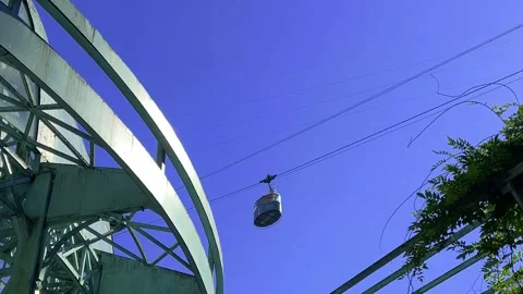 Horizontal video. Cable car cabin rides on rope. Borjomi city Stock Footage 288796998
