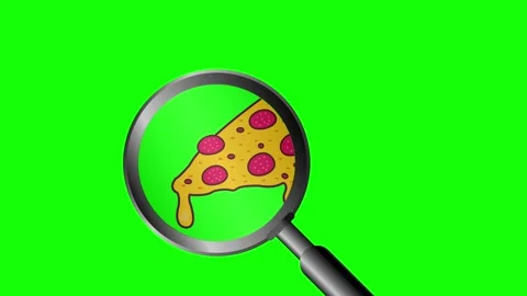 Horizontal Video of Magnifying Glass Inspecting Pizza Slice on Green Screen Stock Footage 346418865