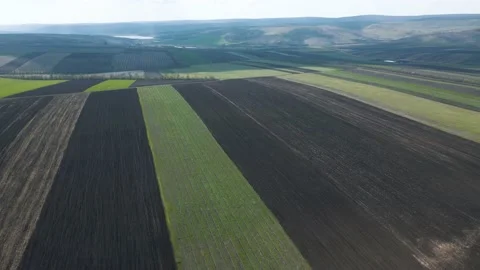 Horizontal view, Aerial view, Rows of soil before planting Stock Footage 152741130