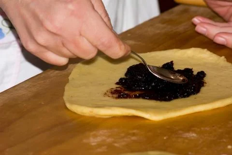 Horizontal View of Close Up on Hands Working the Dough for Preparing Traditio Stock Photos