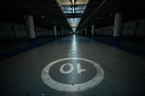 Horizontal view of an empty underground parking Stock Photos
