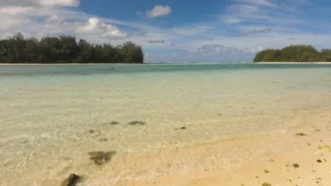 Horizontal view of look out from Muri Beach Cook Islands to Koromiri and Oneroa  Stock Footage 235307456