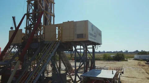 Horizontal view of tower. Drone footage. Warehouses, industrial concept Stock Footage 209278828