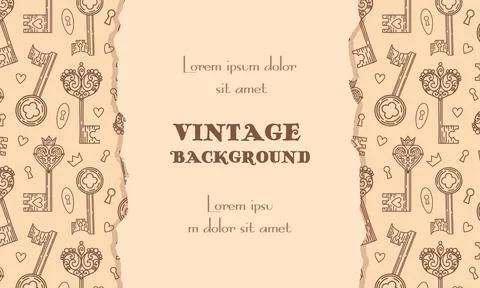Horizontal vintage background. Torn craft paper, collage. pattern of keyholes Stock Illustration